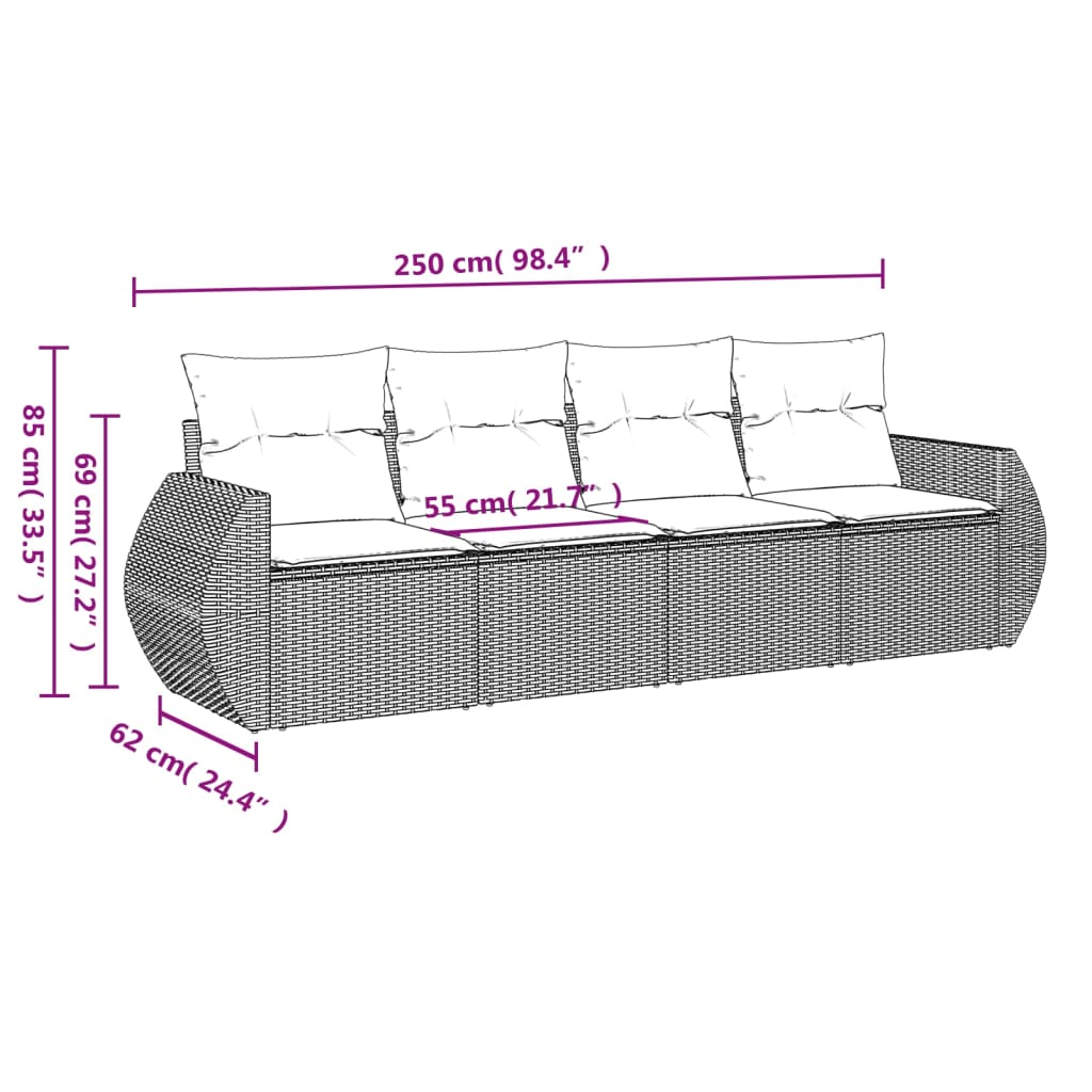 Set Divani Da Giardino 4 Pz Con Cuscini In Polyrattan Grigio