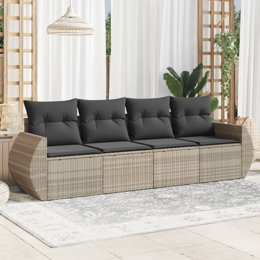 Set Divano Da Giardino 4pz Con Cuscini Grigio Chiaro Polyrattan