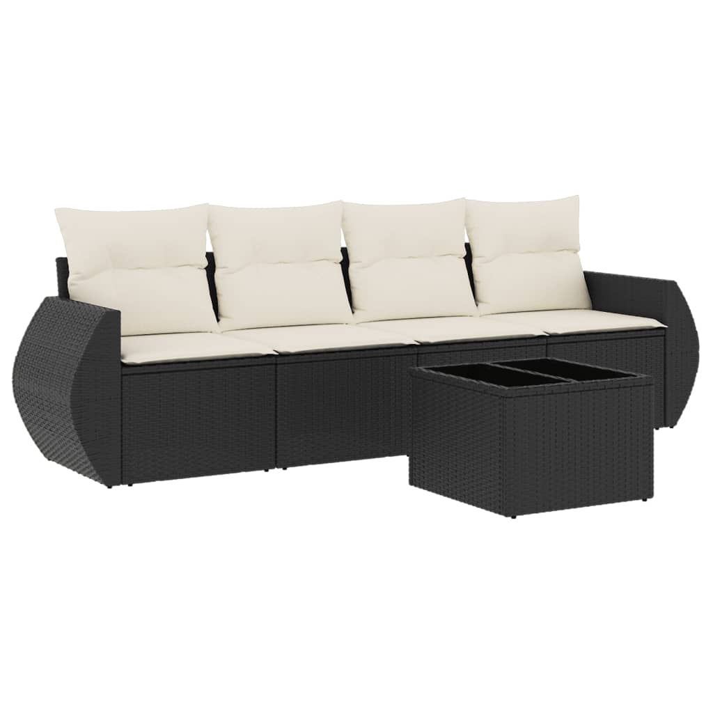 Set Divani Da Giardino 5 Pz Con Cuscini In Polyrattan Nero