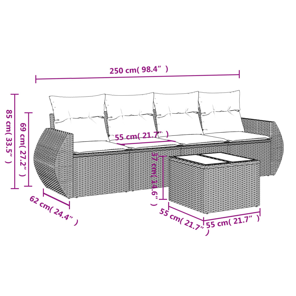 Set Divani Da Giardino 5 Pz Con Cuscini In Polyrattan Nero