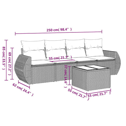 Set Divano Da Giardino 5pz Con Cuscini Grigio Chiaro Polyrattan