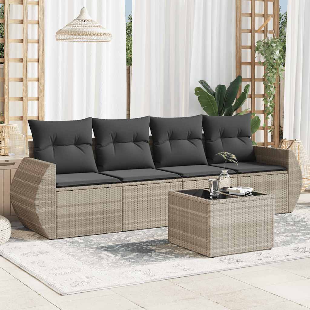 Set Divano Da Giardino 5pz Con Cuscini Grigio Chiaro Polyrattan