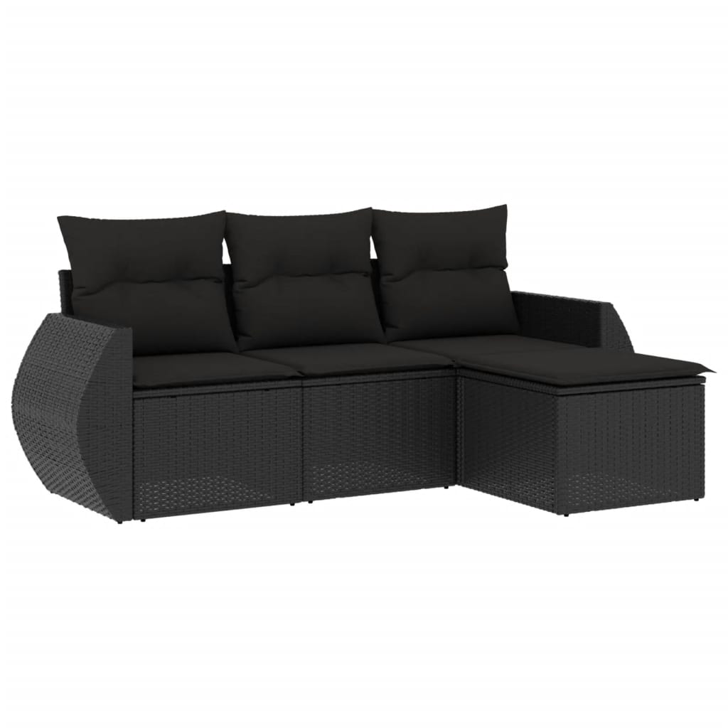 Set Divani Da Giardino 4 Pz Con Cuscini Nero In Polyrattan