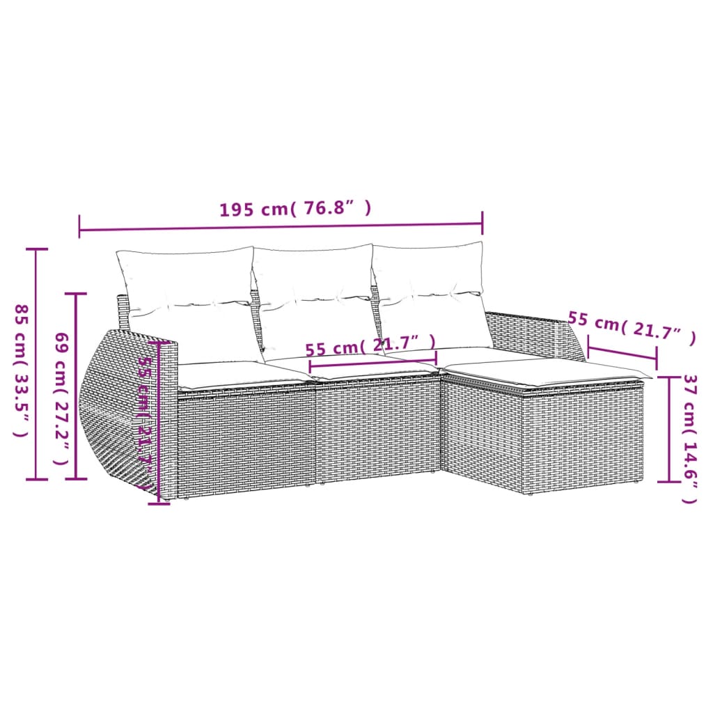 Set Divani Da Giardino 4 Pz Con Cuscini Nero In Polyrattan