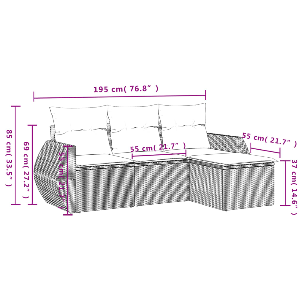 Set Divano Da Giardino 4 Pz Con Cuscini Beige In Polyrattan