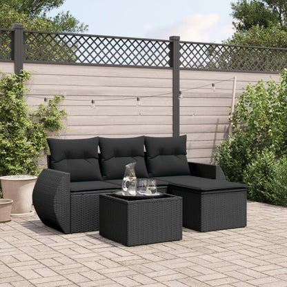 Set Divani Da Giardino 5 Pz Con Cuscini In Polyrattan Nero