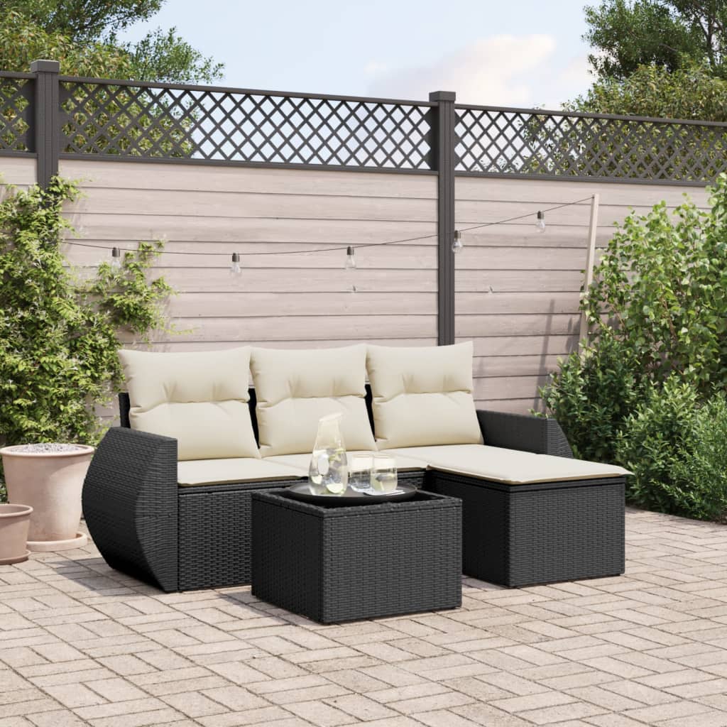 Set Divani Da Giardino 5 Pz Con Cuscini In Polyrattan Nero