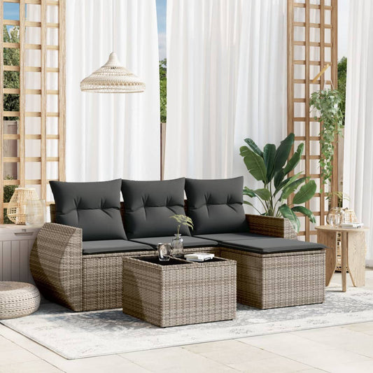 Set Divano Da Giardino 5 Pz Con Cuscini Grigio In Polyrattan