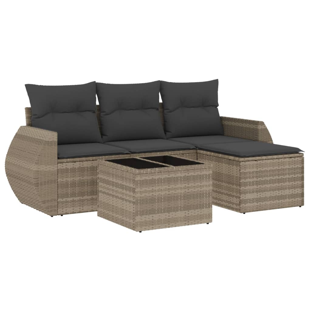 Set Divano Da Giardino 5pz Con Cuscini Grigio Chiaro Polyrattan