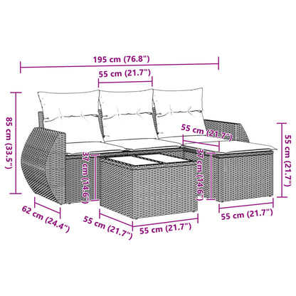 Set Divano Da Giardino 5pz Con Cuscini Grigio Chiaro Polyrattan