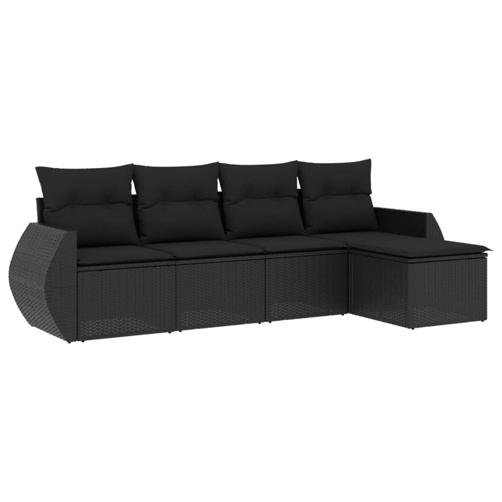 Set Divani Da Giardino 5 Pz Con Cuscini In Polyrattan Nero