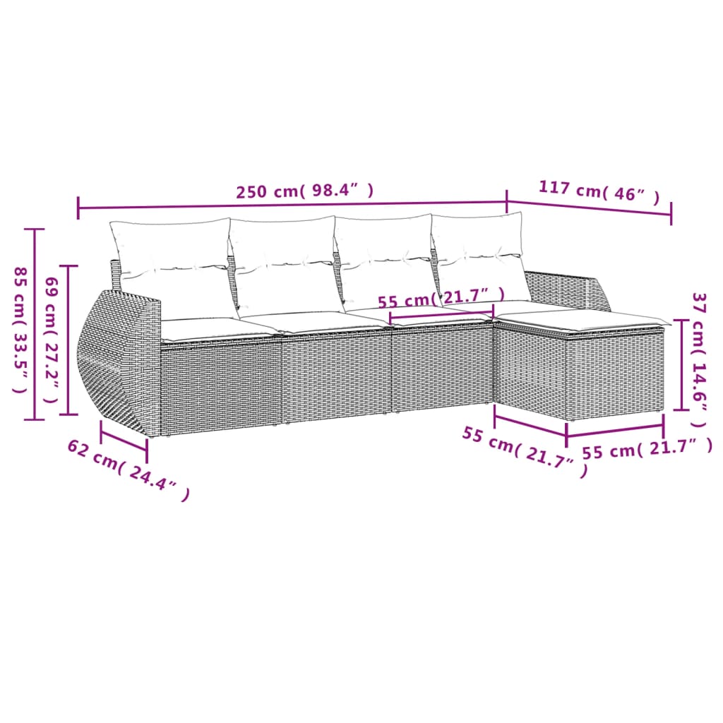 Set Divani Da Giardino 5 Pz Con Cuscini In Polyrattan Nero