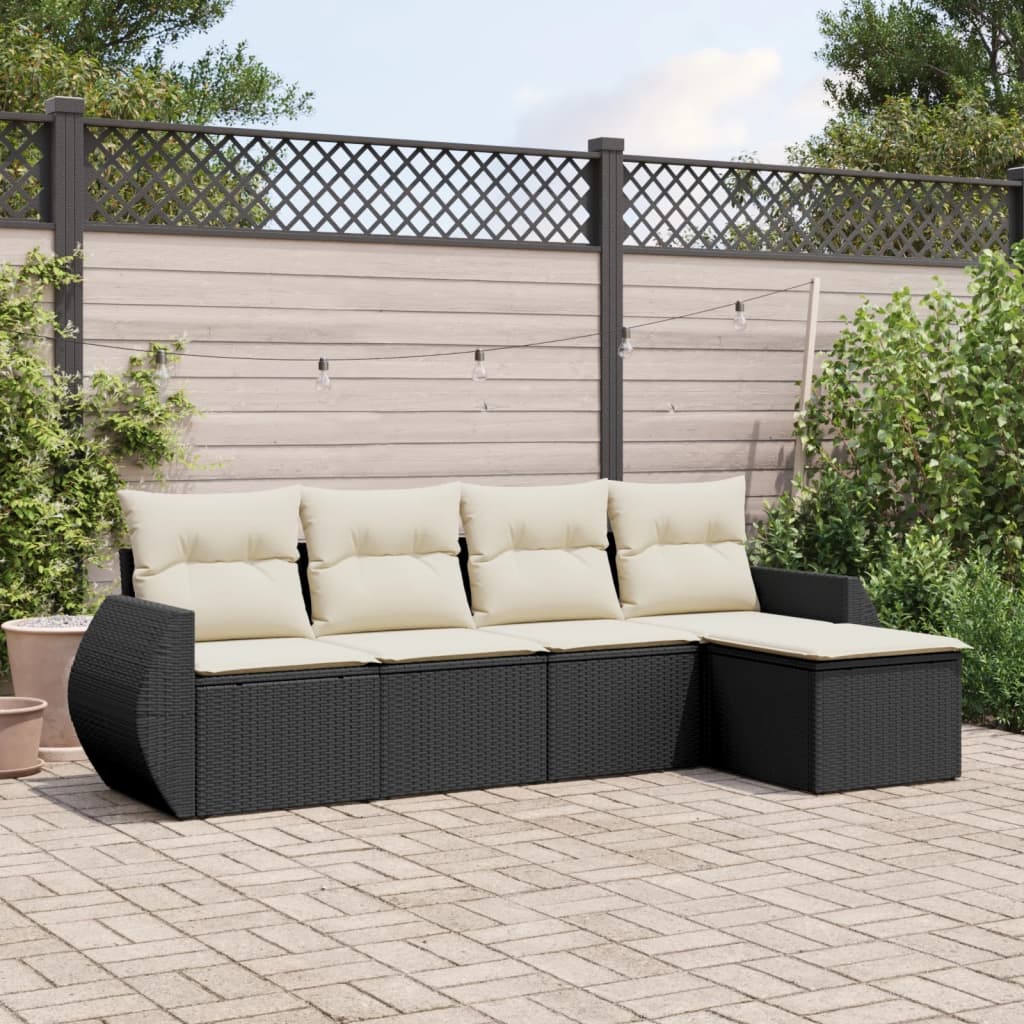 Set Divani Da Giardino 5 Pz Con Cuscini In Polyrattan Nero