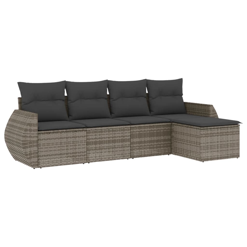 Set Divano Da Giardino 5 Pz Con Cuscini Grigio In Polyrattan