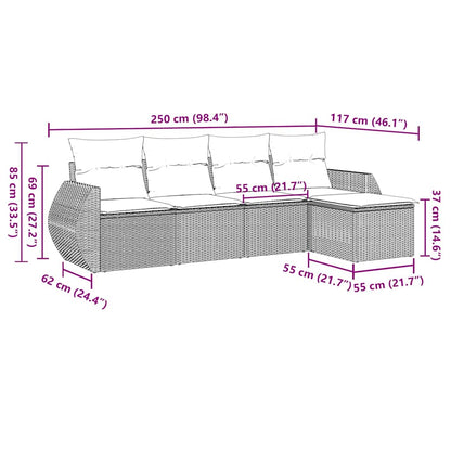 Set Divano Da Giardino 5pz Con Cuscini Grigio Chiaro Polyrattan