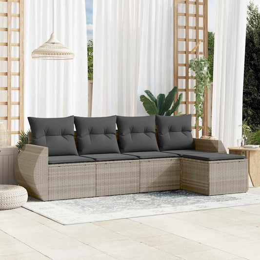 Set Divano Da Giardino 5pz Con Cuscini Grigio Chiaro Polyrattan