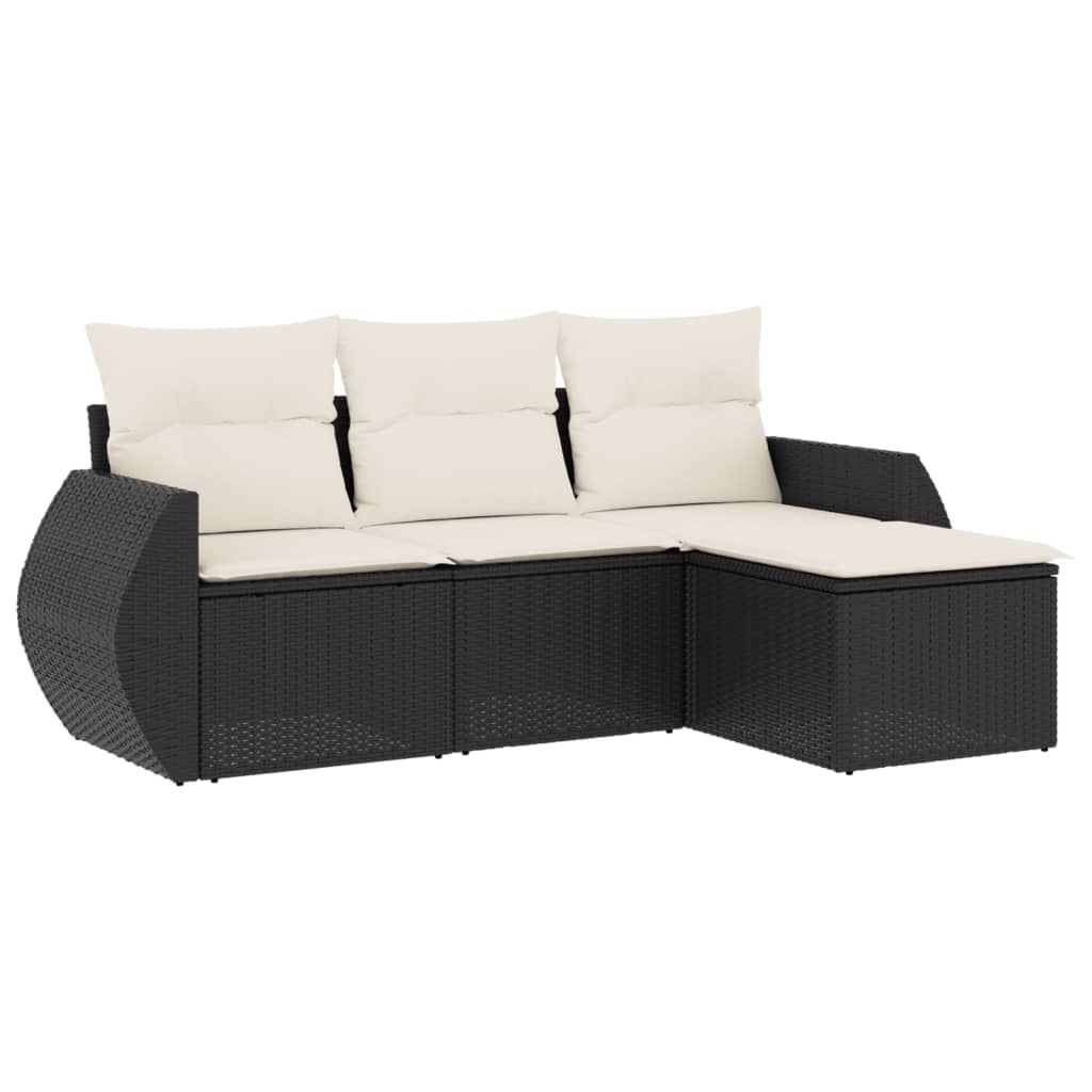 Set Divani Da Giardino 4 Pz Con Cuscini Nero In Polyrattan