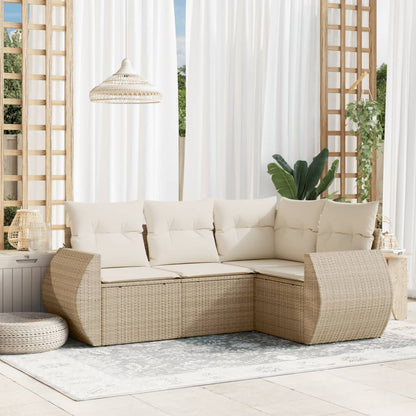 Set Divano Da Giardino 4 Pz Con Cuscini Beige In Polyrattan