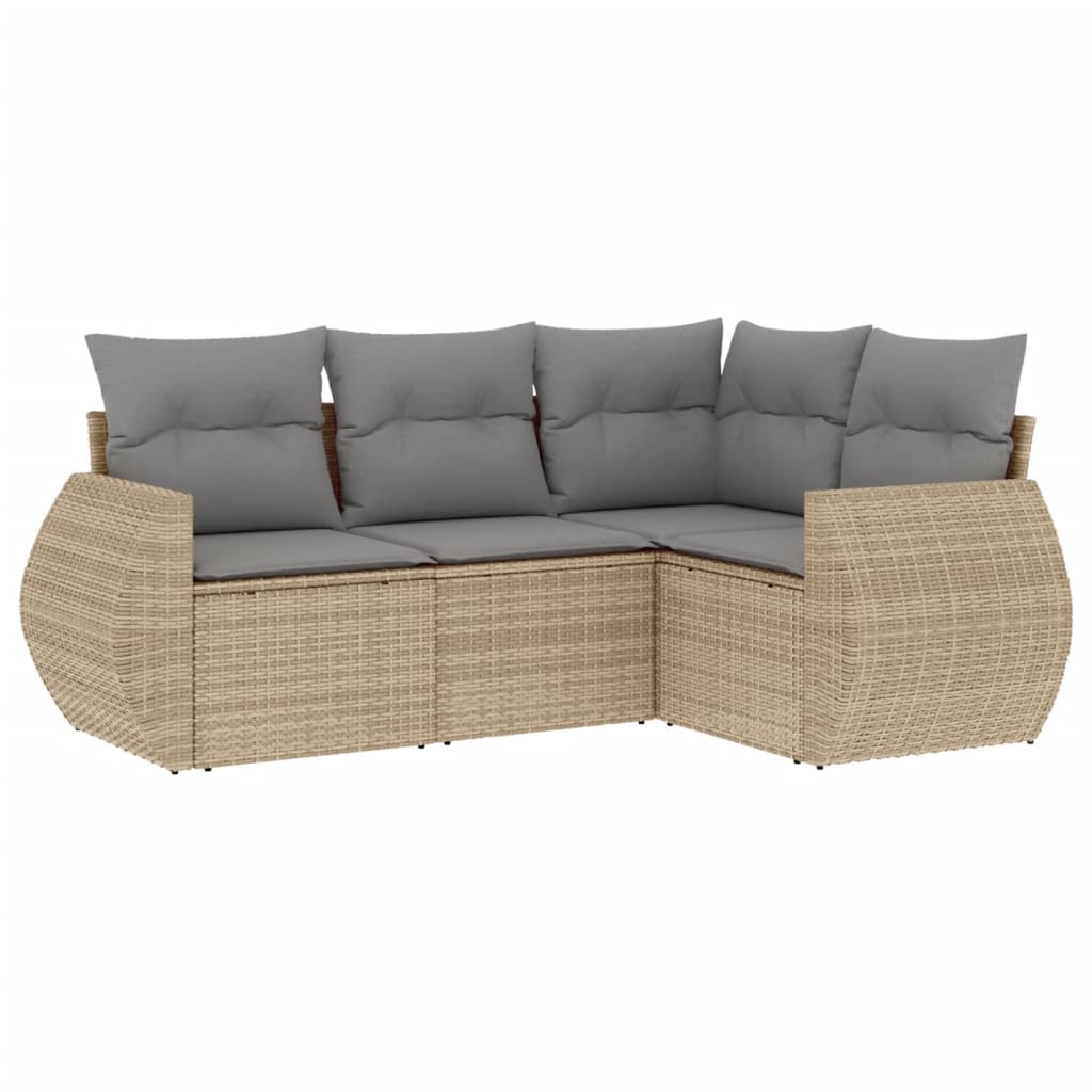 Set Divano Da Giardino 4 Pz Con Cuscini Beige In Polyrattan