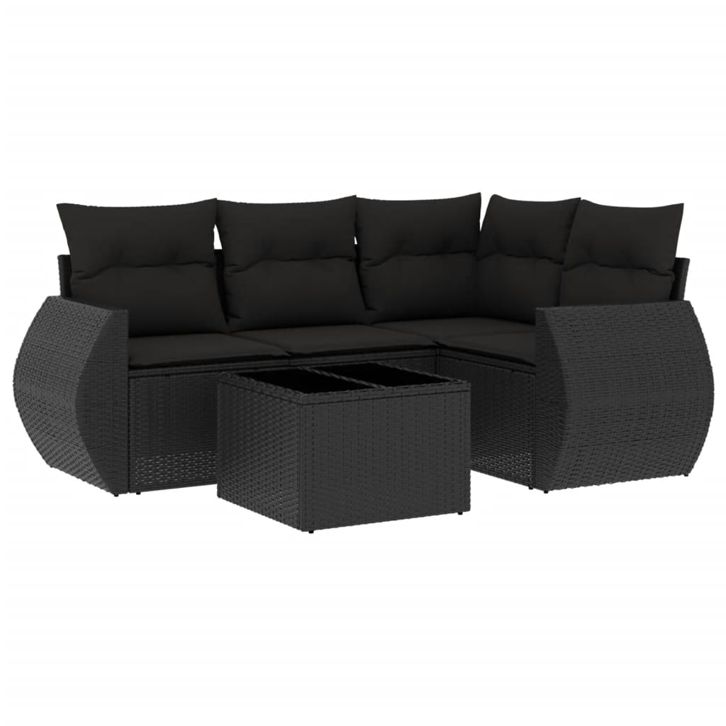 Set Divani Da Giardino 5 Pz Con Cuscini In Polyrattan Nero