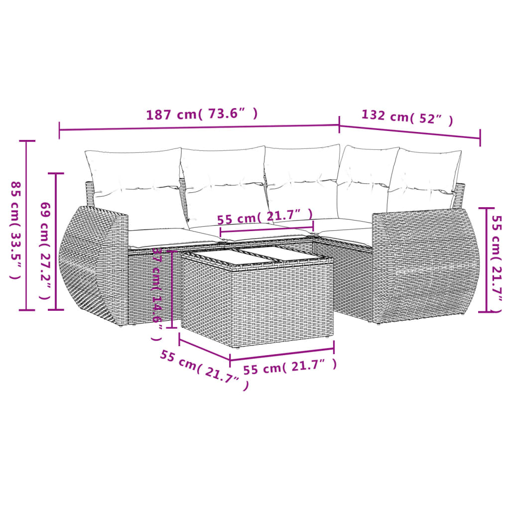 Set Divani Da Giardino 5 Pz Con Cuscini In Polyrattan Nero