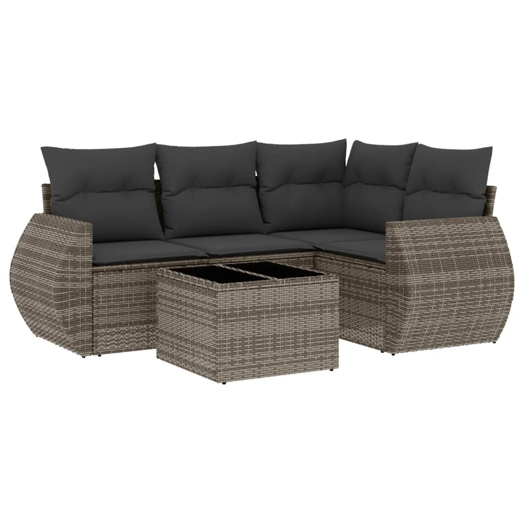 Set Divano Da Giardino 5 Pz Con Cuscini Grigio In Polyrattan