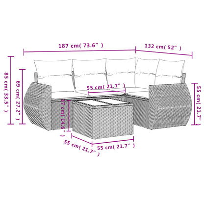 Set Divano Da Giardino 5 Pz Con Cuscini Grigio In Polyrattan