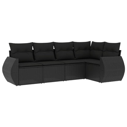 Set Divani Da Giardino 5 Pz Con Cuscini In Polyrattan Nero