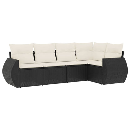 Set Divani Da Giardino 5 Pz Con Cuscini In Polyrattan Nero