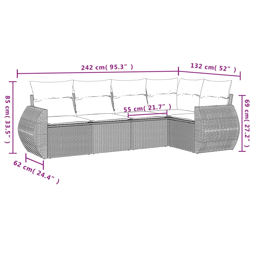 Set Divani Da Giardino 5 Pz Con Cuscini In Polyrattan Nero