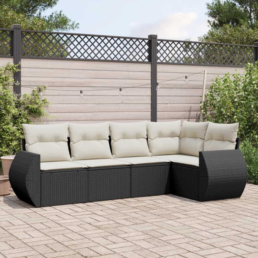 Set Divani Da Giardino 5 Pz Con Cuscini In Polyrattan Nero