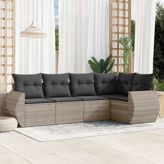 Set Divano Da Giardino 5pz Con Cuscini Grigio Chiaro Polyrattan