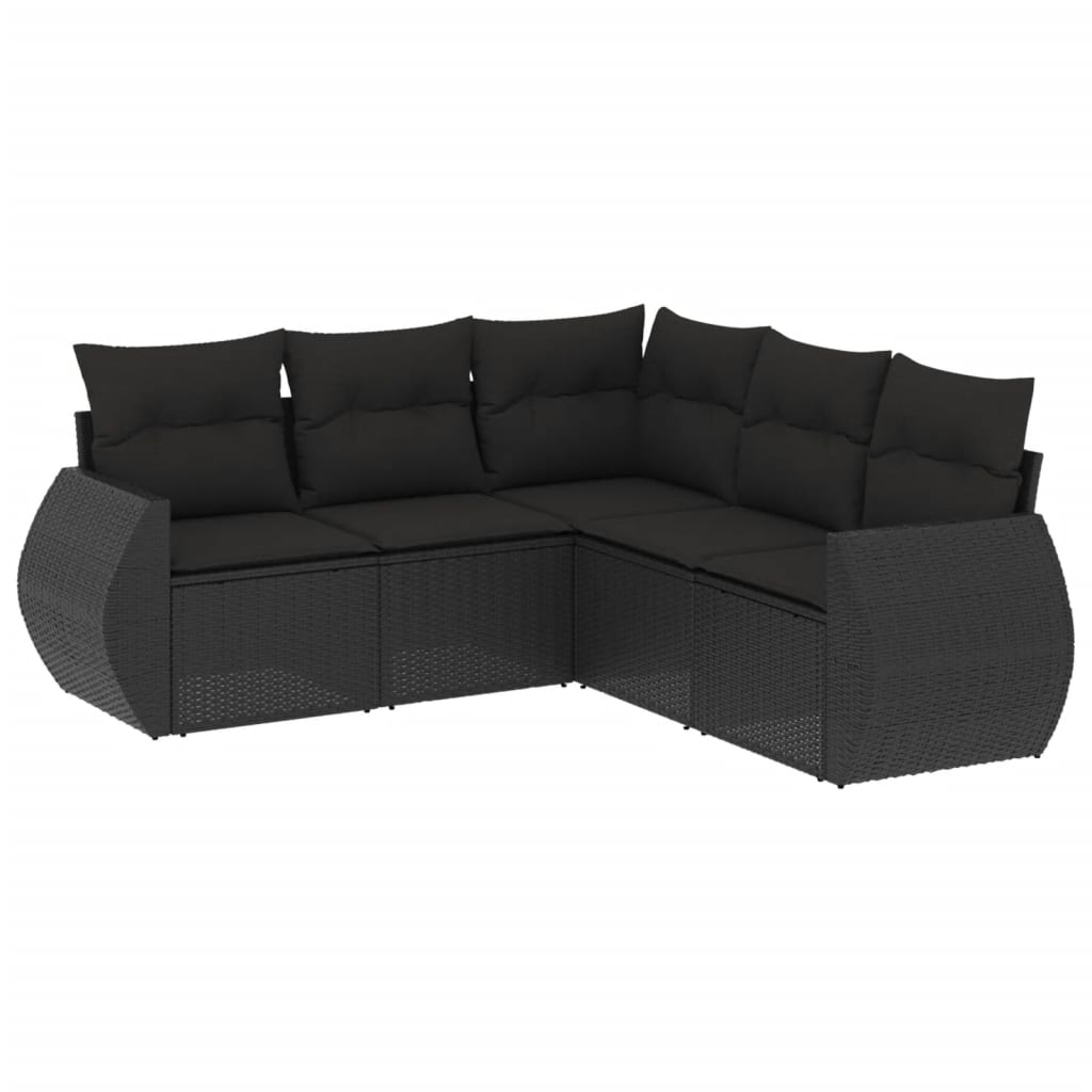 Set Divani Da Giardino 5 Pz Con Cuscini In Polyrattan Nero