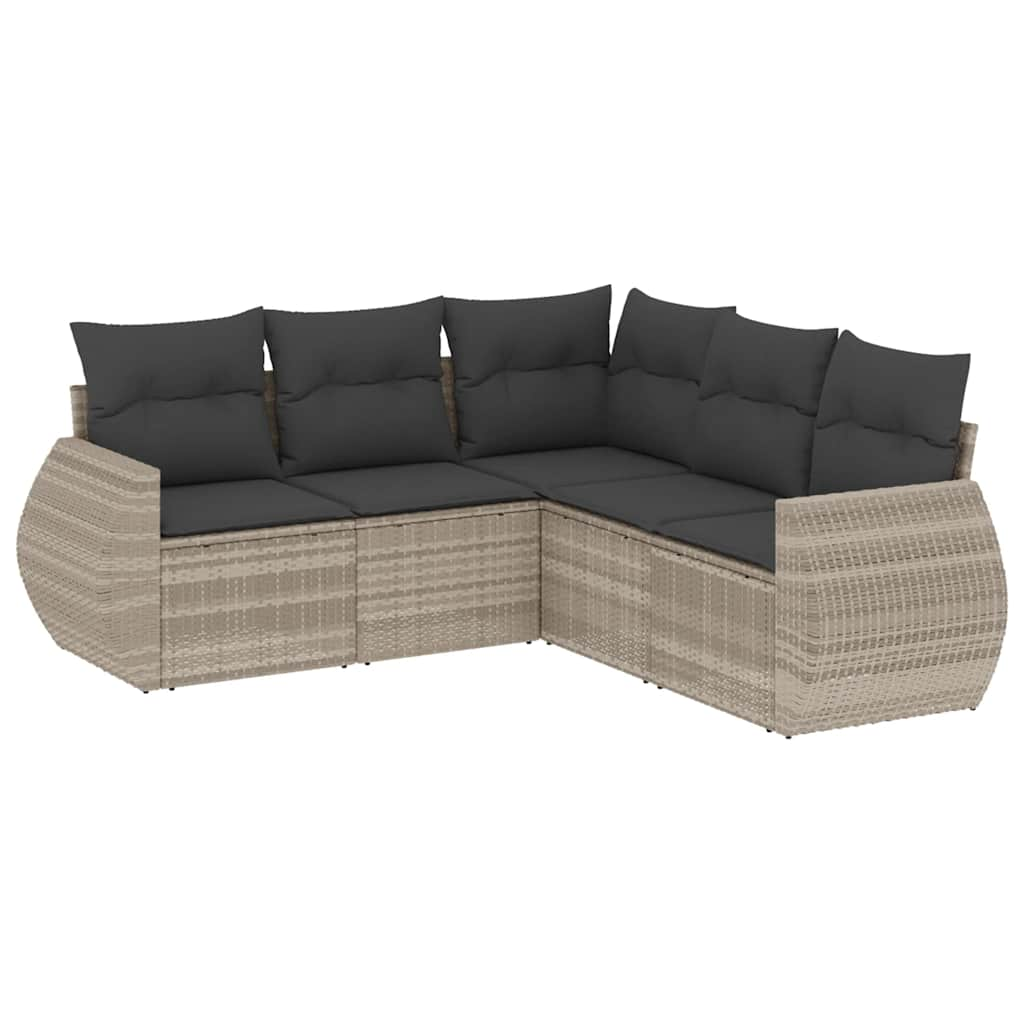 Set Divano Da Giardino 5pz Con Cuscini Grigio Chiaro Polyrattan