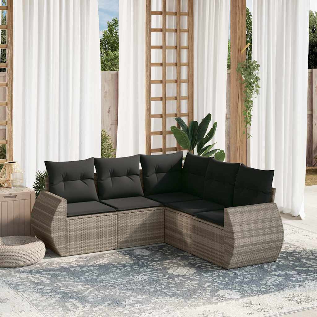 Set Divano Da Giardino 5pz Con Cuscini Grigio Chiaro Polyrattan