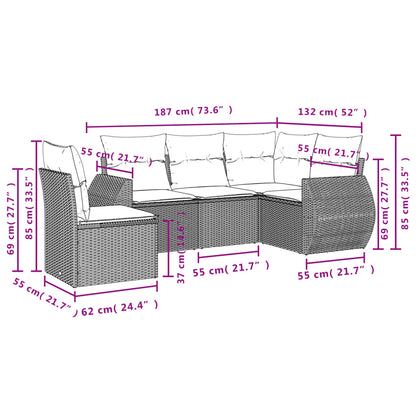 Set Divani Da Giardino 5 Pz Con Cuscini In Polyrattan Nero