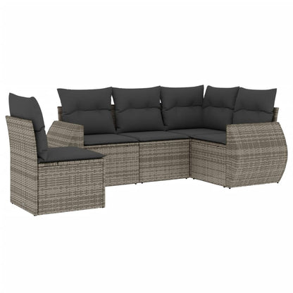 Set Divano Da Giardino 5 Pz Con Cuscini Grigio In Polyrattan