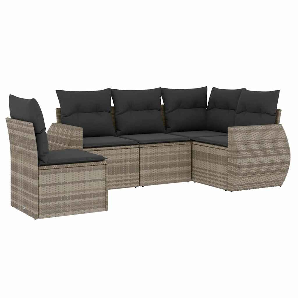 Set Divano Da Giardino 5pz Con Cuscini Grigio Chiaro Polyrattan