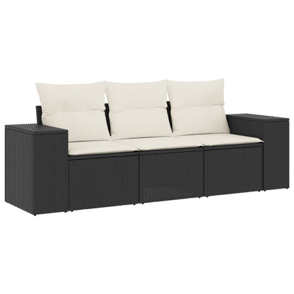 Set Divani Da Giardino 3 Pz Con Cuscini In Polyrattan Nero