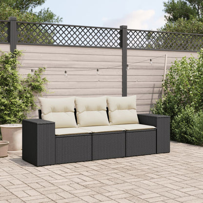 Set Divani Da Giardino 3 Pz Con Cuscini In Polyrattan Nero