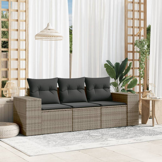 Set Divani Da Giardino 3 Pz Con Cuscini Grigio In Polyrattan