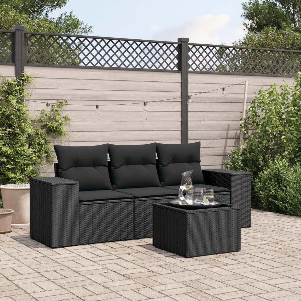 Set Divani Da Giardino 4 Pz Con Cuscini Nero In Polyrattan