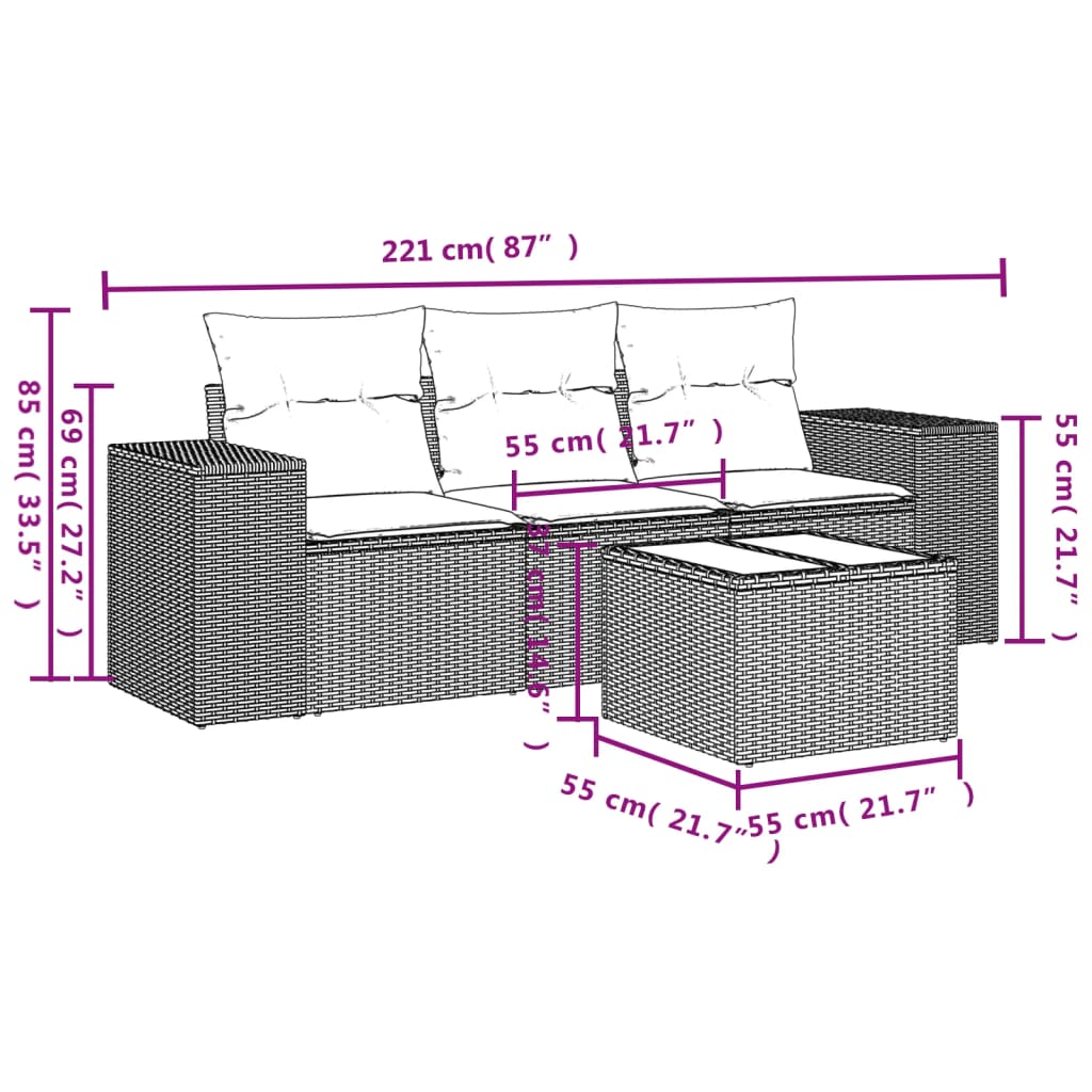 Set Divani Da Giardino 4 Pz Con Cuscini Nero In Polyrattan