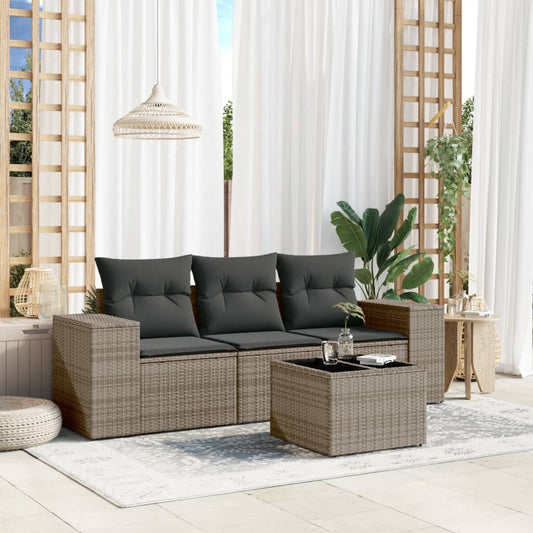 Set Divani Da Giardino 4 Pz Con Cuscini In Polyrattan Grigio