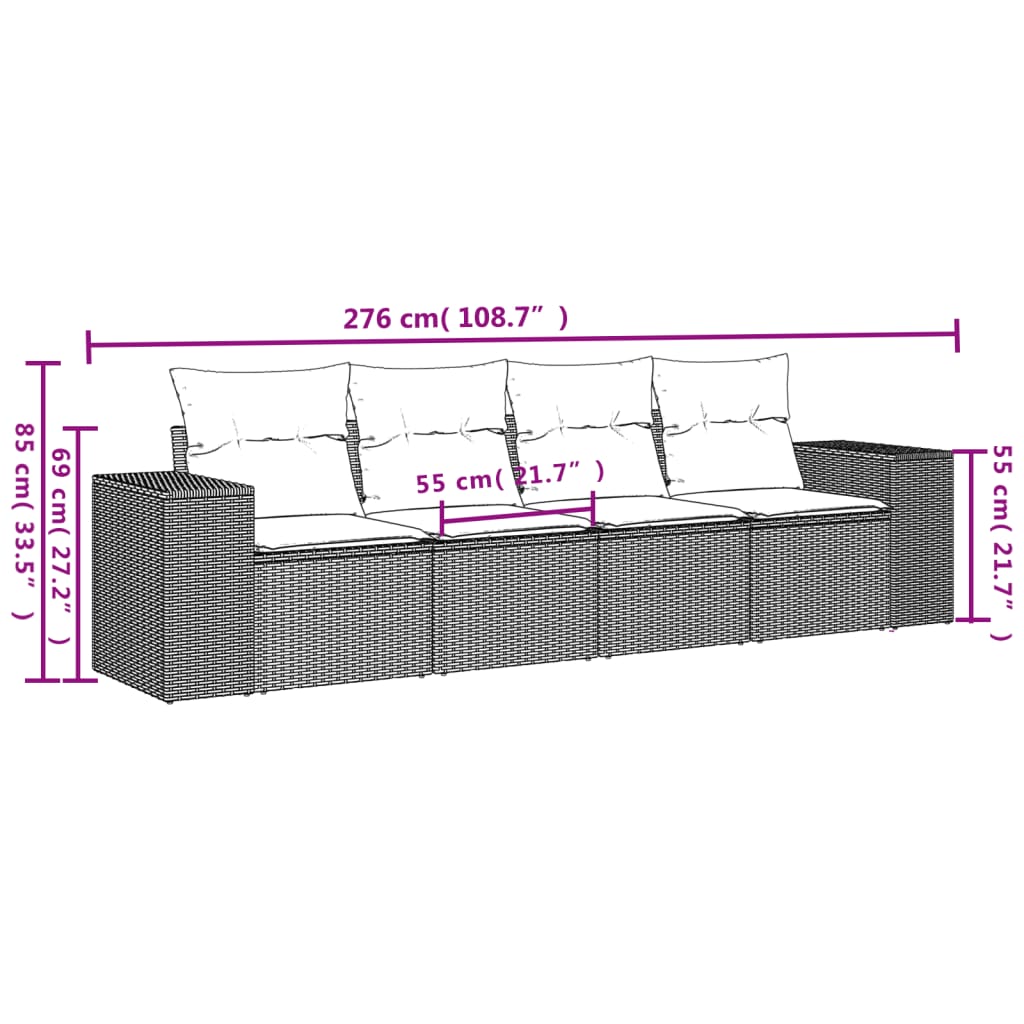 Set Divani Da Giardino 4 Pz Con Cuscini Nero In Polyrattan