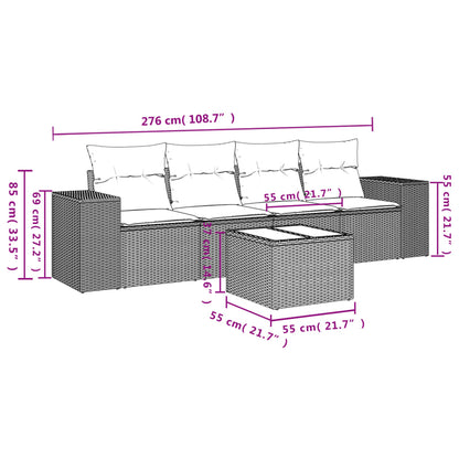 Set Divano Da Giardino 5 Pz Con Cuscini Grigio In Polyrattan