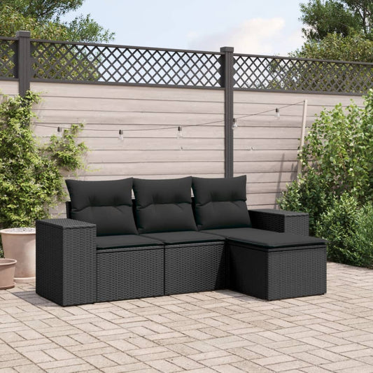 Set Divani Da Giardino 4 Pz Con Cuscini Nero In Polyrattan