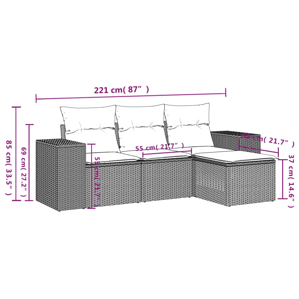 Set Divani Da Giardino 4 Pz Con Cuscini Nero In Polyrattan