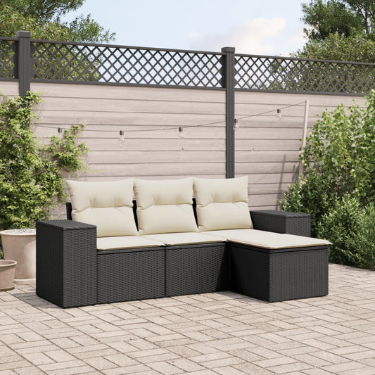 Set Divani Da Giardino 4 Pz Con Cuscini Nero In Polyrattan