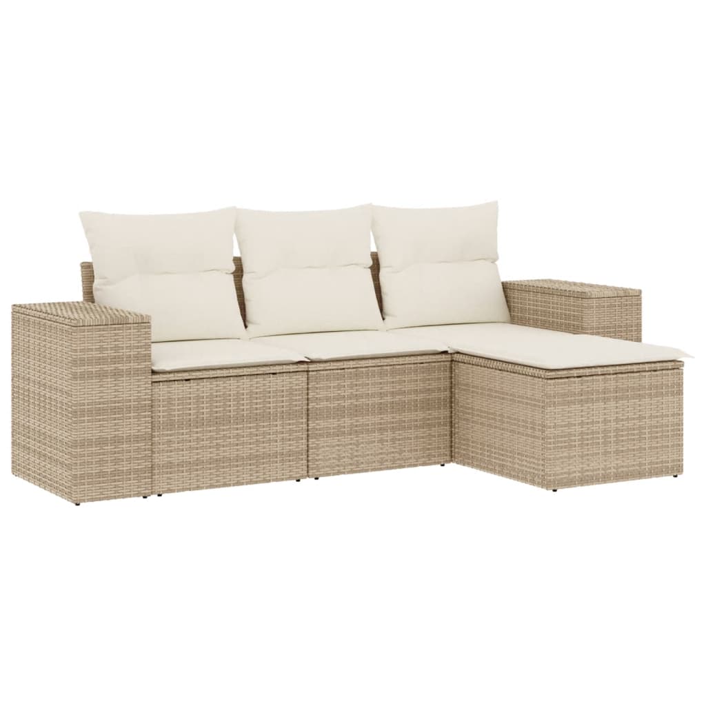 Set Divano Da Giardino 4 Pz Con Cuscini Beige In Polyrattan